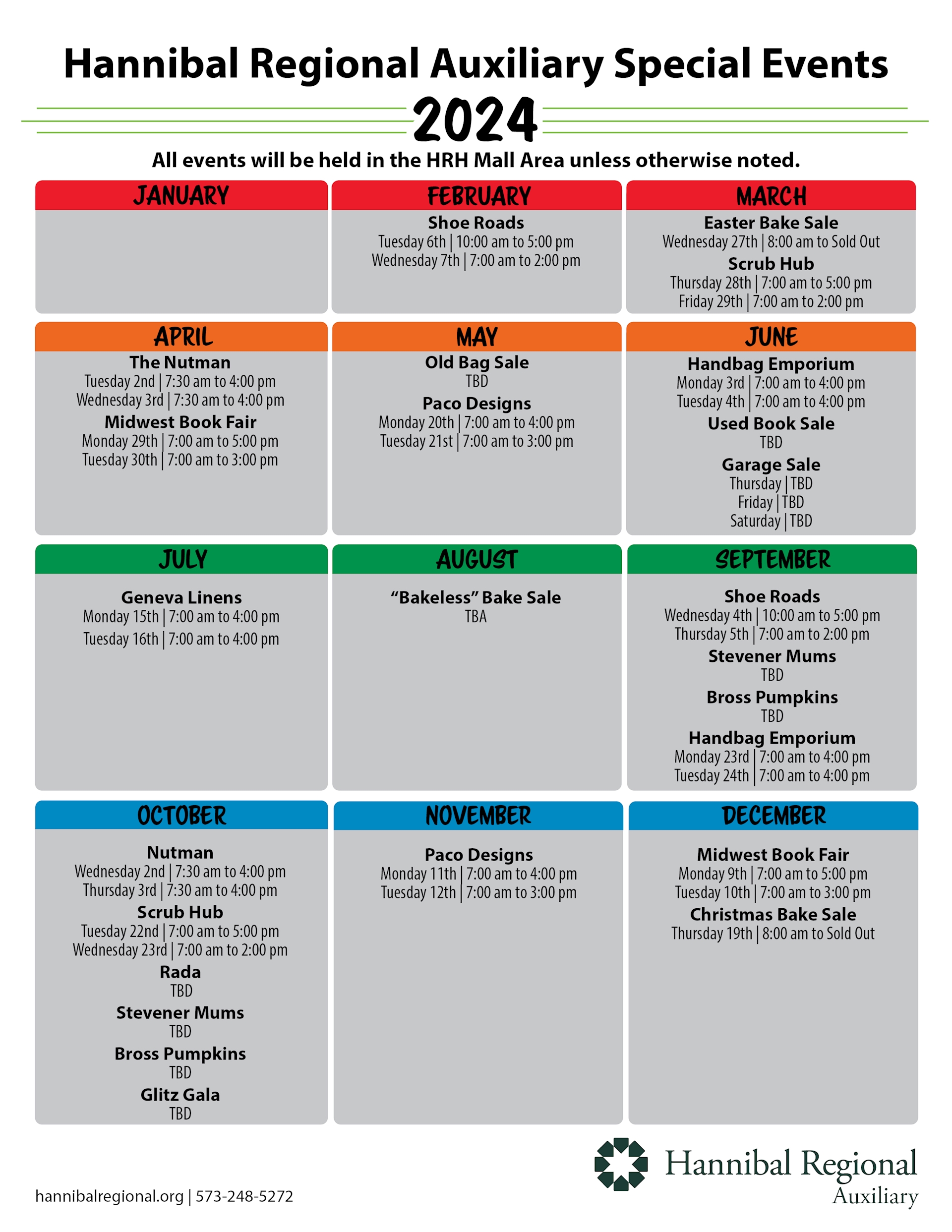 Auxiliary Special Projects Calendar for 2024